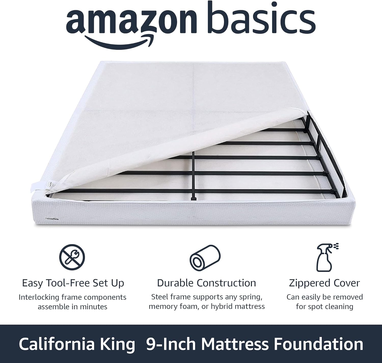 Amazon Basics Smart Box Spring Bed Base, 9 Inch Mattress Foundation - $100