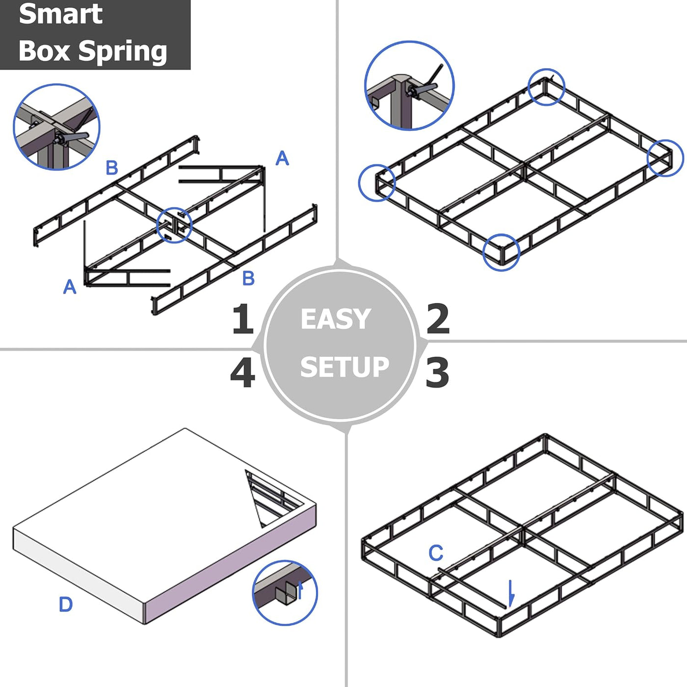 King Box Spring, 5 Inch Low Profile Boxspring for King Bed Strong Metal Frame - $55