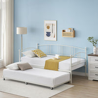 GAOMON Twin Metal Daybed with Pullout Trundle, Steel Slat Support, White - $80