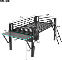 Harper & Bright Designs Gaming Mid Loft Bed Frame with Desk, LED, Twin, Black - $110