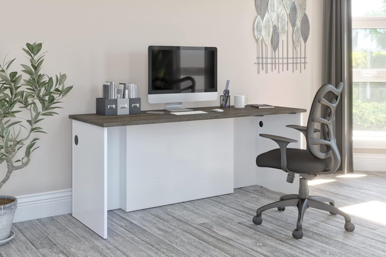 Bestar Norma 71W Desk Shell in Walnut Grey & White - $210