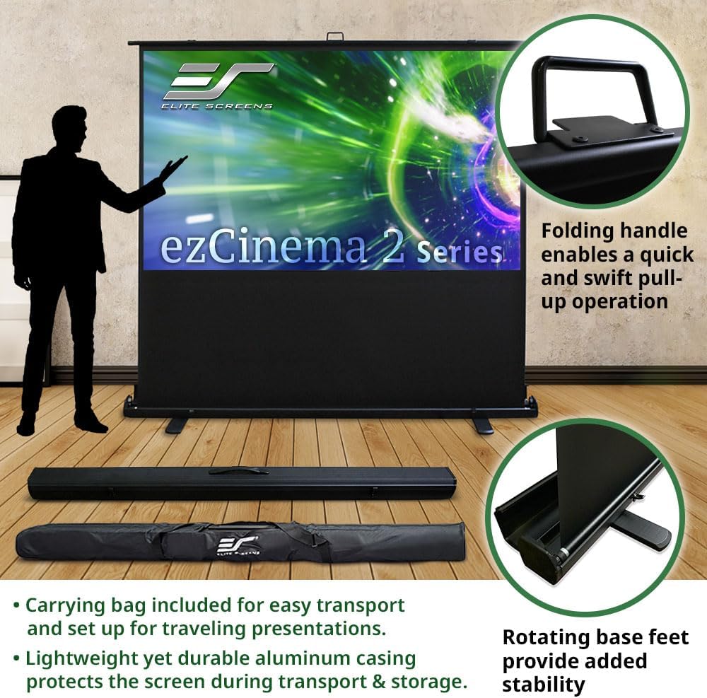 Elite Screens ezCinema 2 Projector Screen, 84-inch 16:9, Manual Floor Pull Up - $150