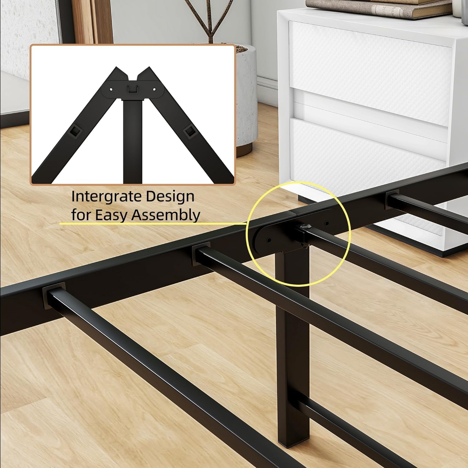 DUMEE Metal Queen Bed Frame with Headboard and Footboard, Textured Black - $110