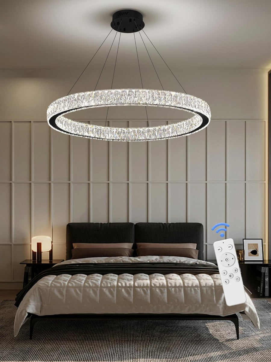 Modern LED Dimmable Crystal Chandelier 39.4" Ring Pendant Light - $240