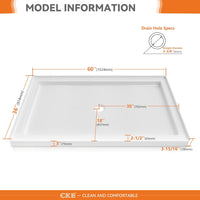 CKB 60 in. L x 36 in. W Center Drain Shower Base, Single Threshold Shower Pan - $240