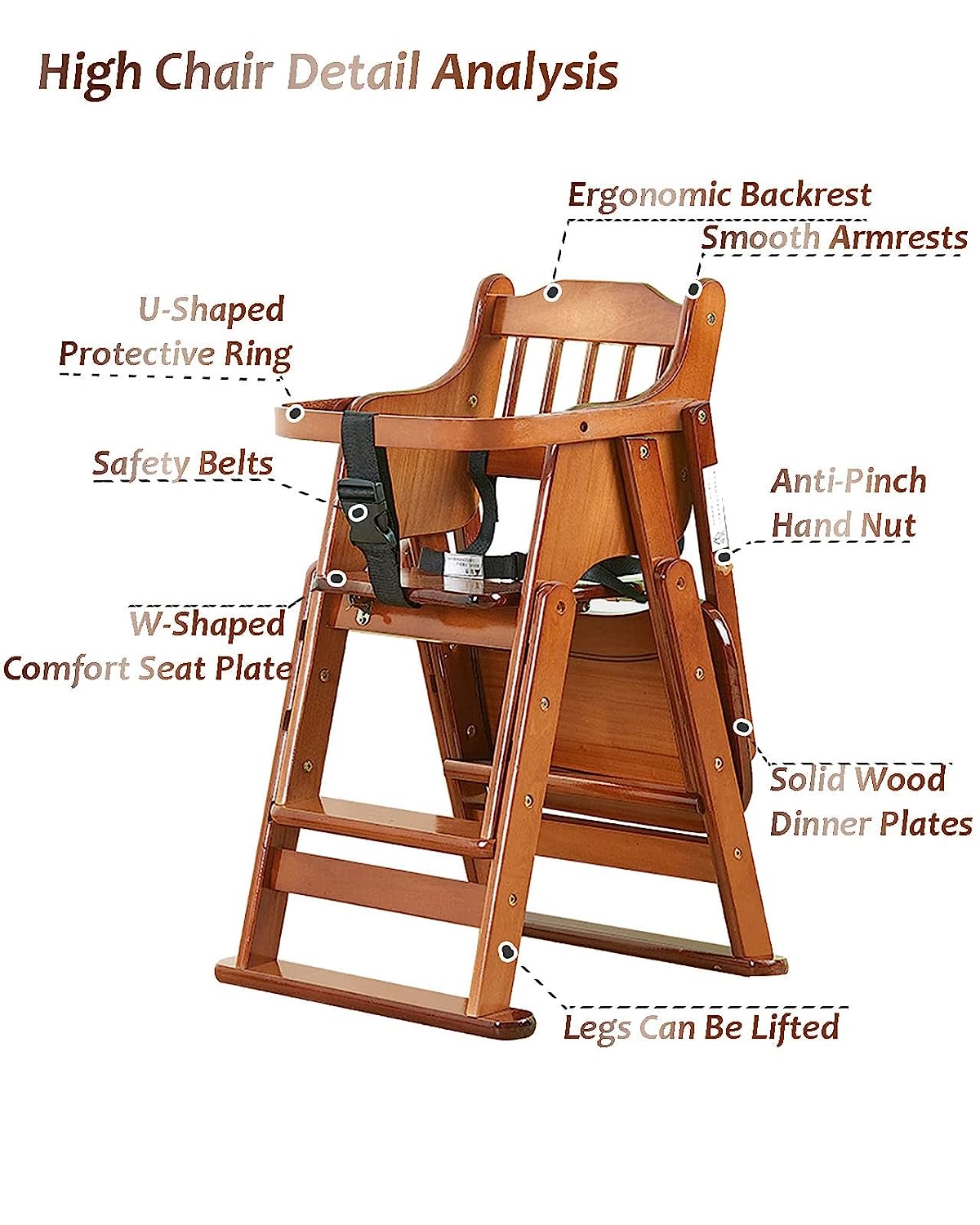 Wood High Chair with Tray, Baby Folding Highchair with Safety Belt (6 mo - 7 yr) - $95