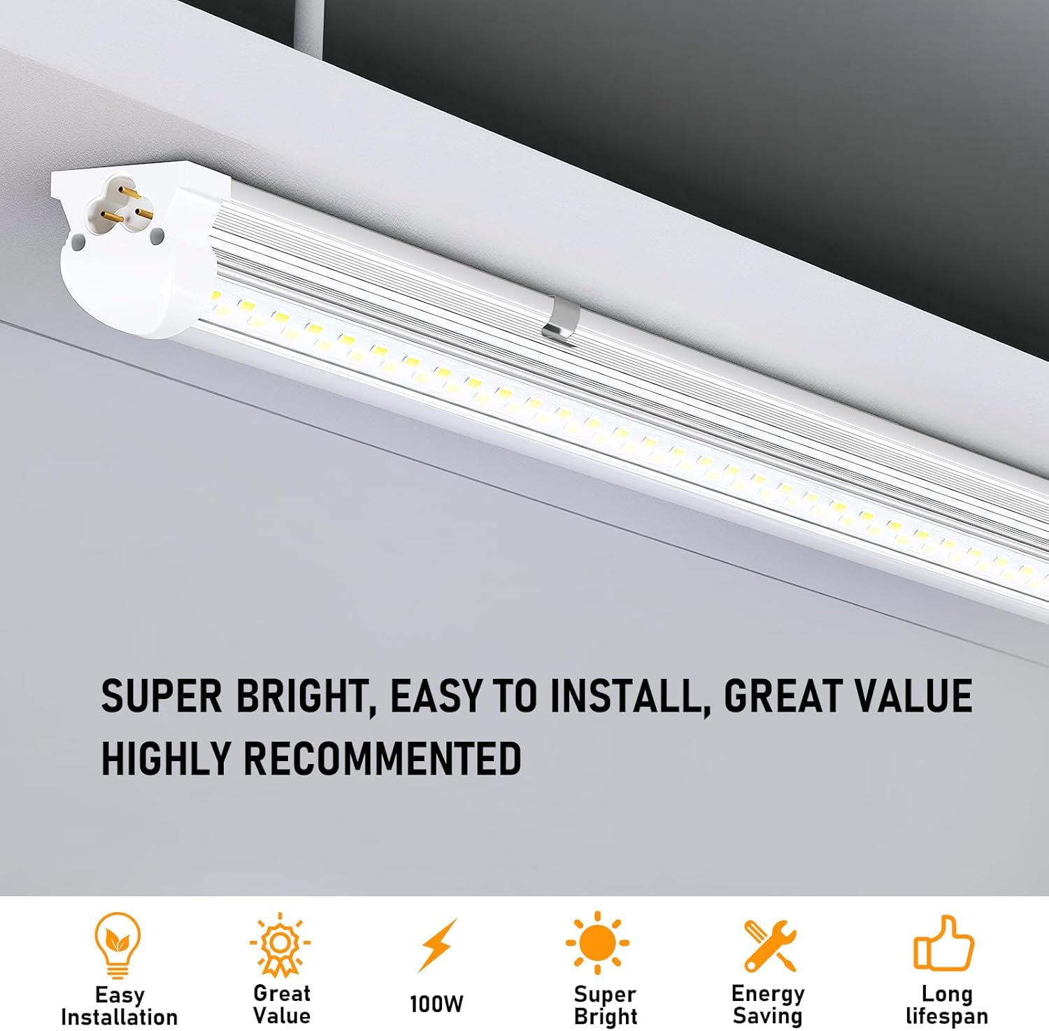 8ft LED Shop Light, 8' 100W 15000lm 6000K (12 Pack), 8 Foot Linkable - $105