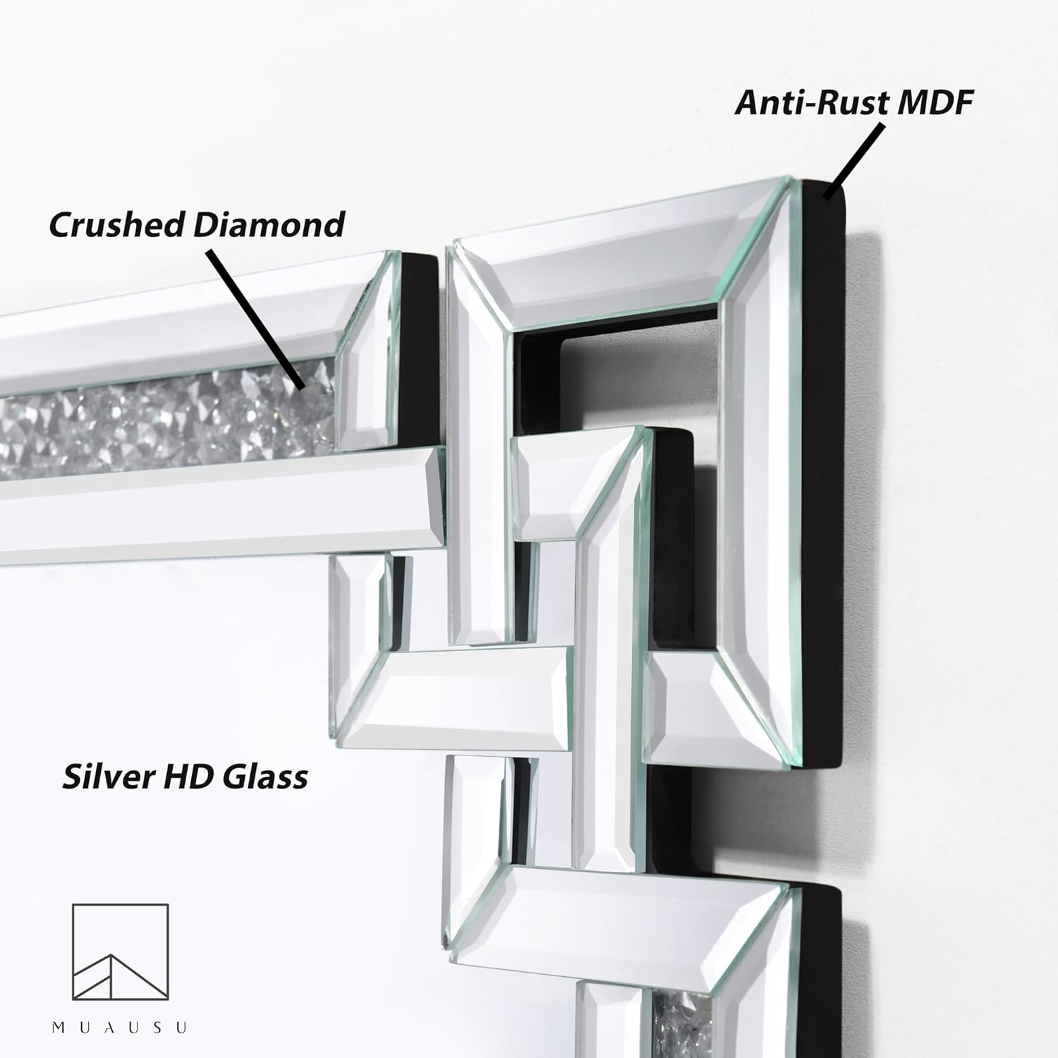 MUAUSU Crystal Crush Diamond Mirror for Wall Decor 47'' x 30'' Rectangle - $200