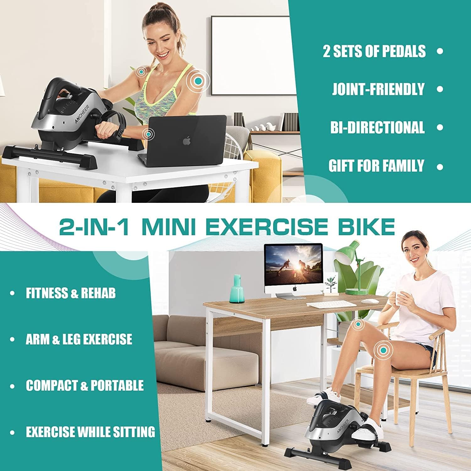 Under Desk Bike Pedal Exerciser, ANCHEER Magnetic Mini Exercise Bike - $65