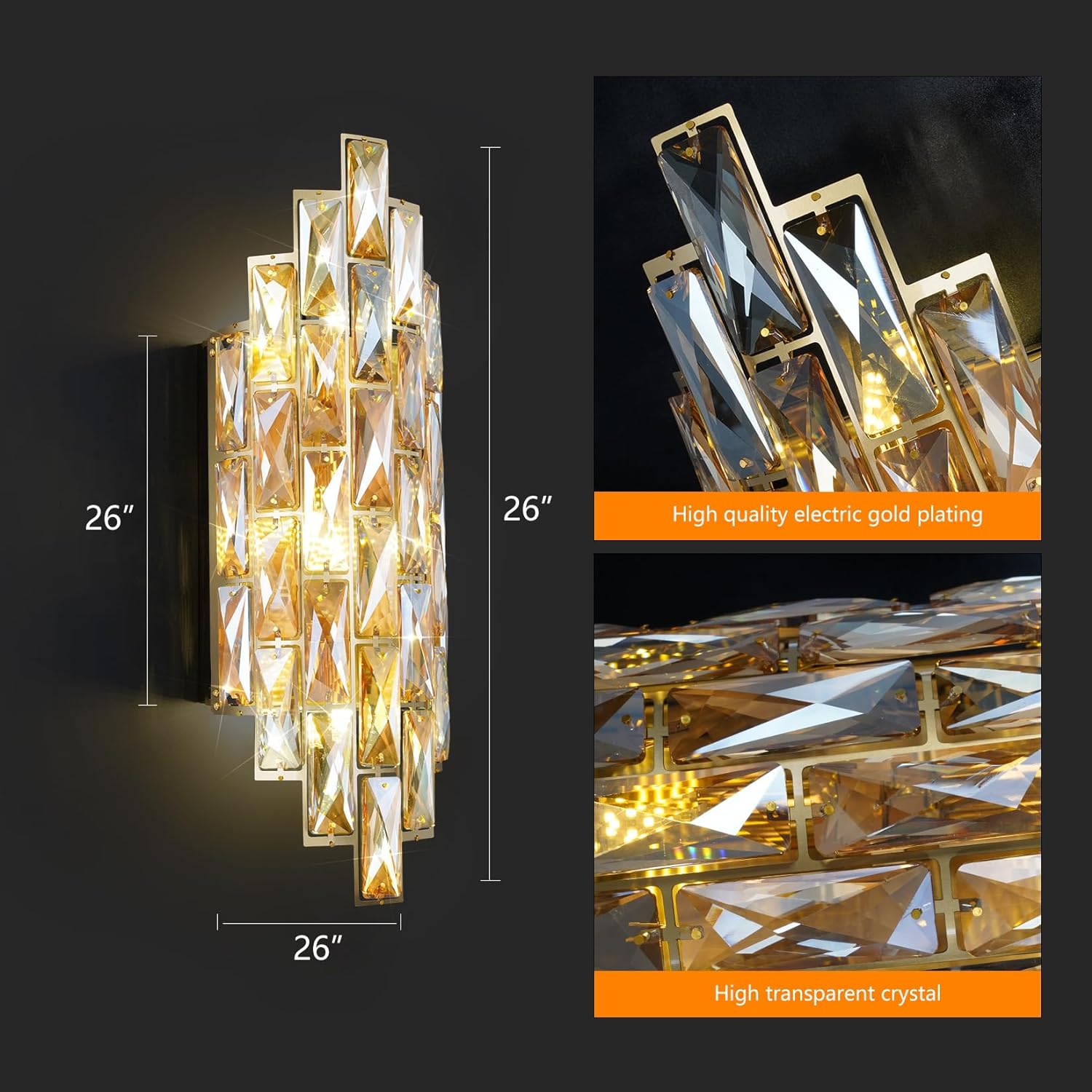 Modern Crystal Wall Sconces, Gold Wall Light Fixtures - $70