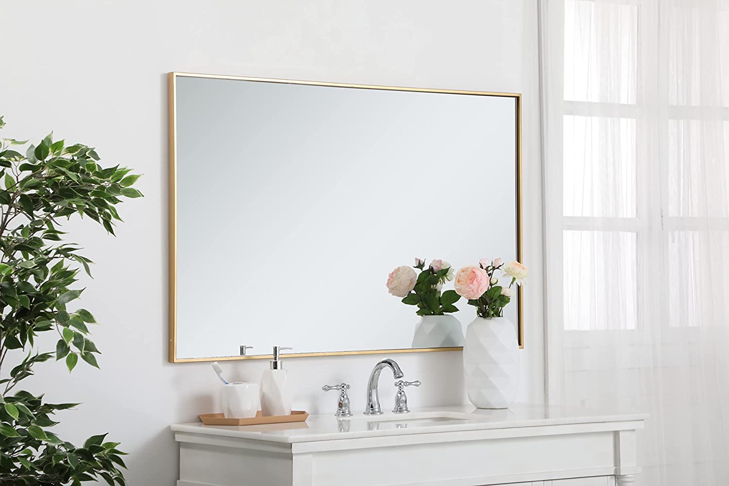 Elegant Decor Metal Frame Rectangle Mirror 30 inch in Brass - $130