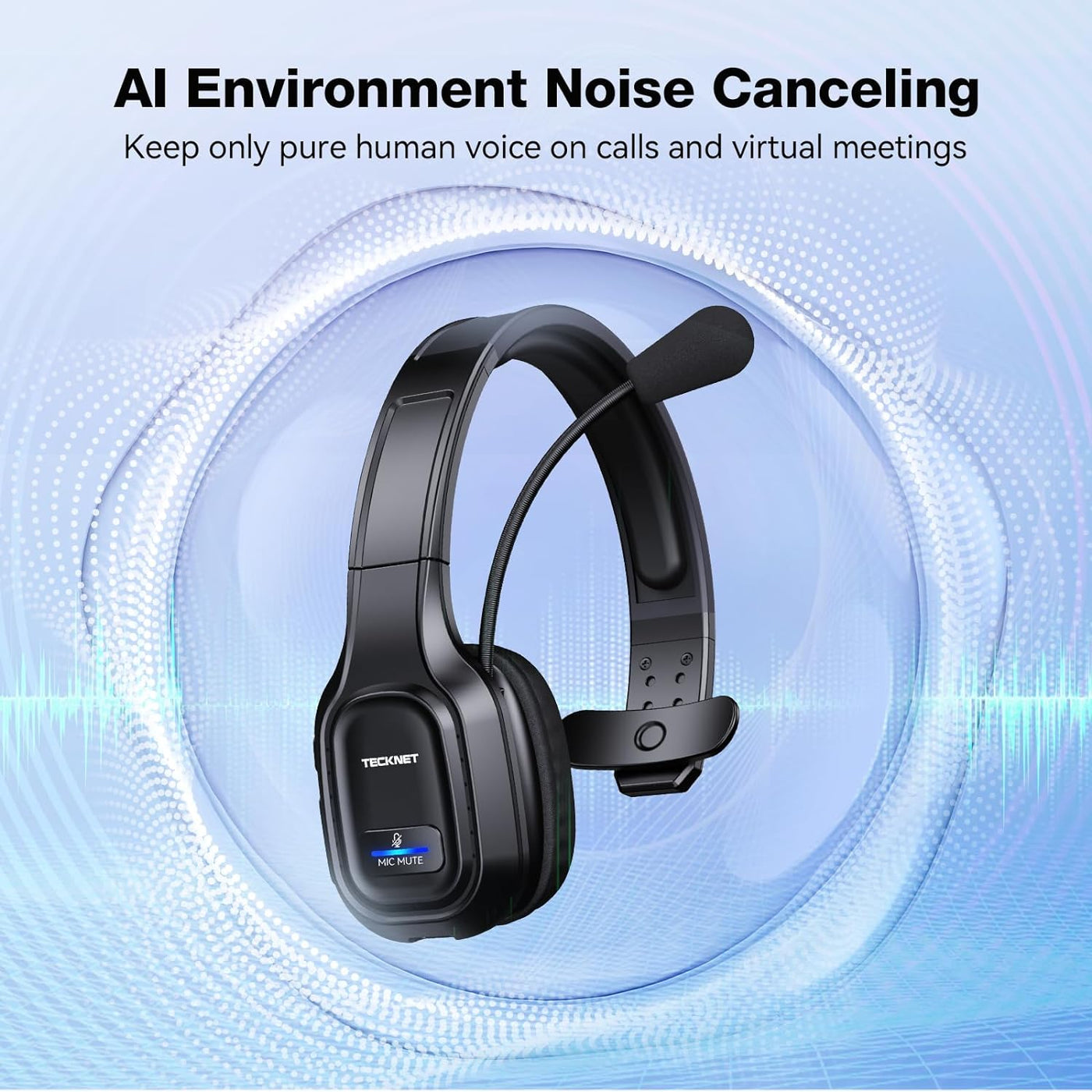 TECKNET Trucker Over-Ear Bluetooth Headset, AI Noise Canceling with Do