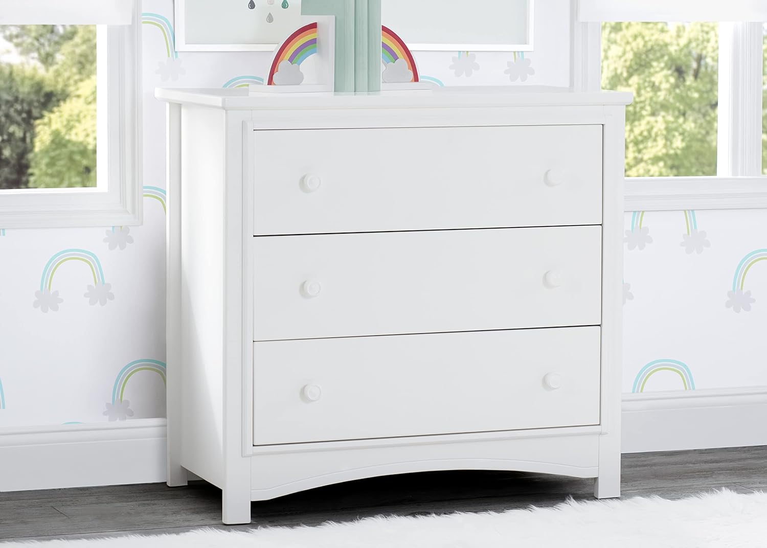 Delta Children Perry 3 Drawer Dresser with Changing Top, Bianca White - $170