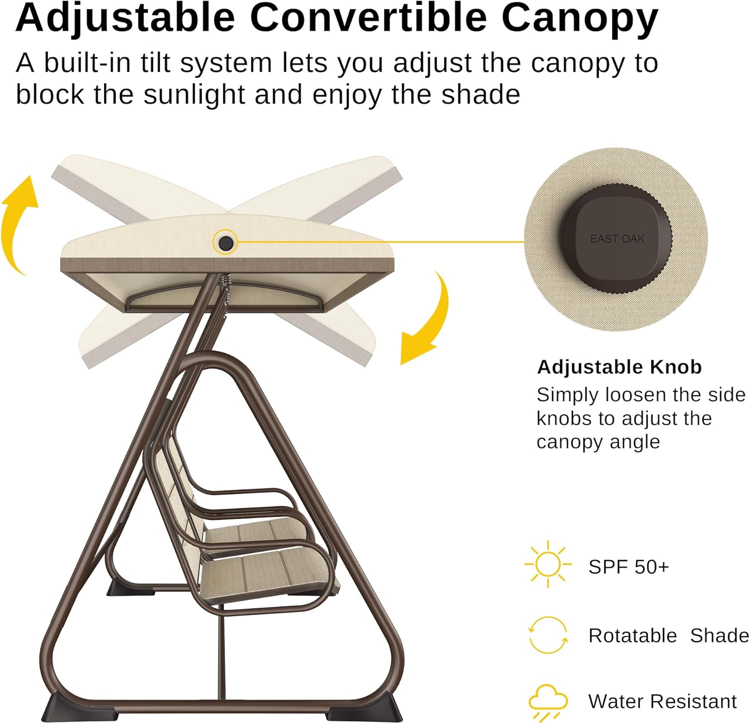 EAST OAK 2-Person Outdoor Patio Swing Chair with Adjustable Canopy, Porch Swing - $140