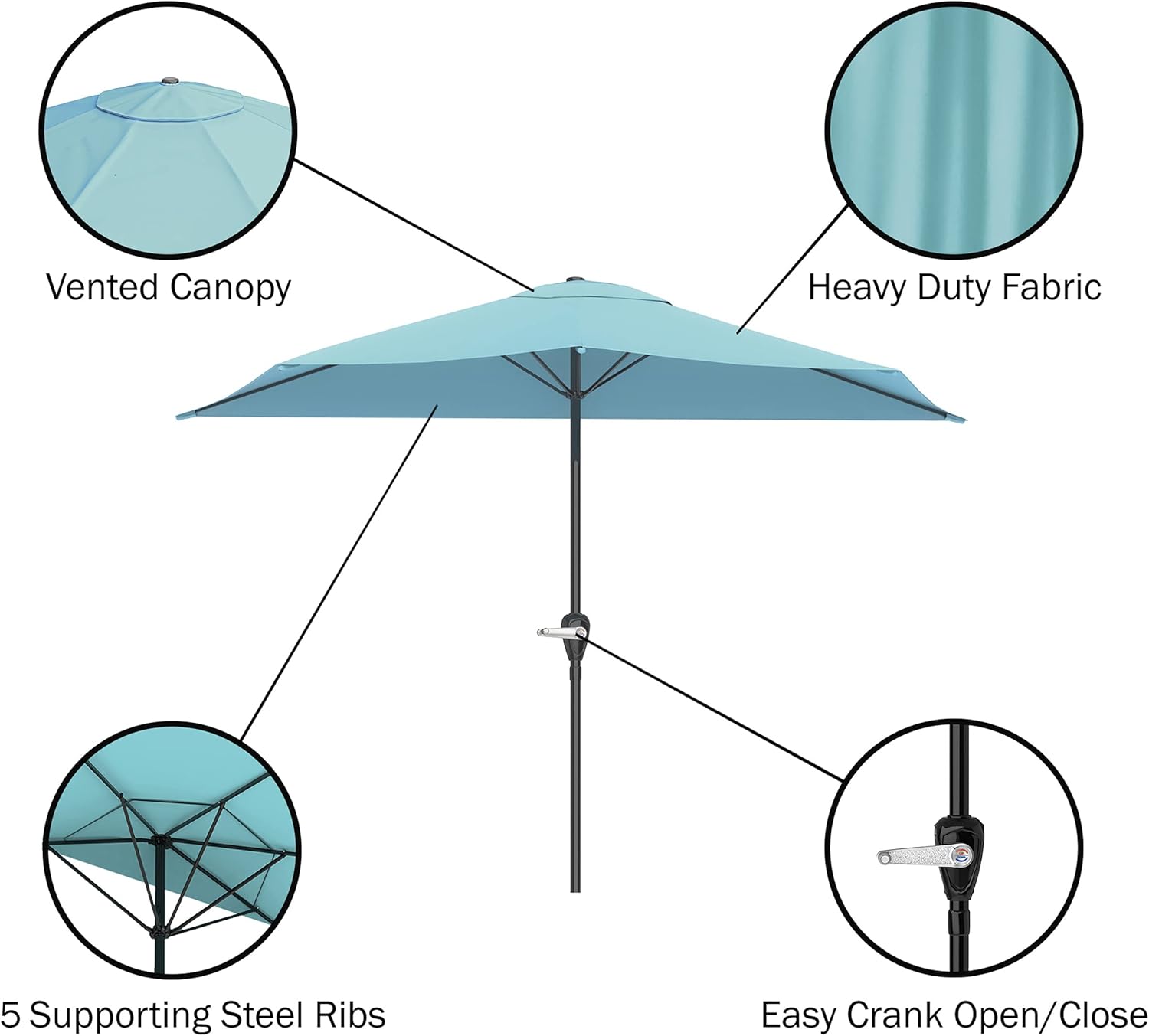 Half Umbrella Outdoor Patio Shade - 9 ft Patio Umbrella with Easy Crank (Blue) - $25