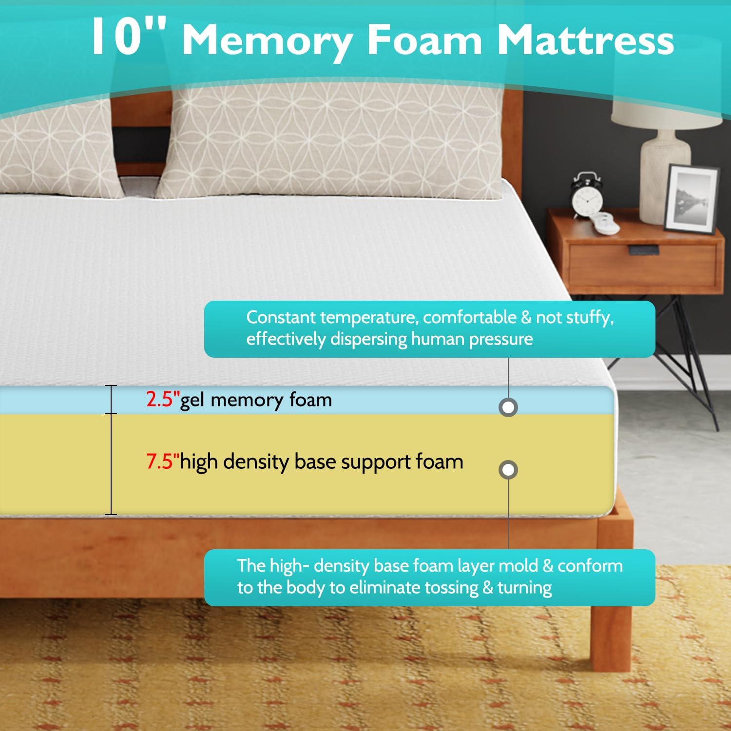 FDW 10 inch California King Mattress Gel Memory Foam Mattress Medium Firm - $150