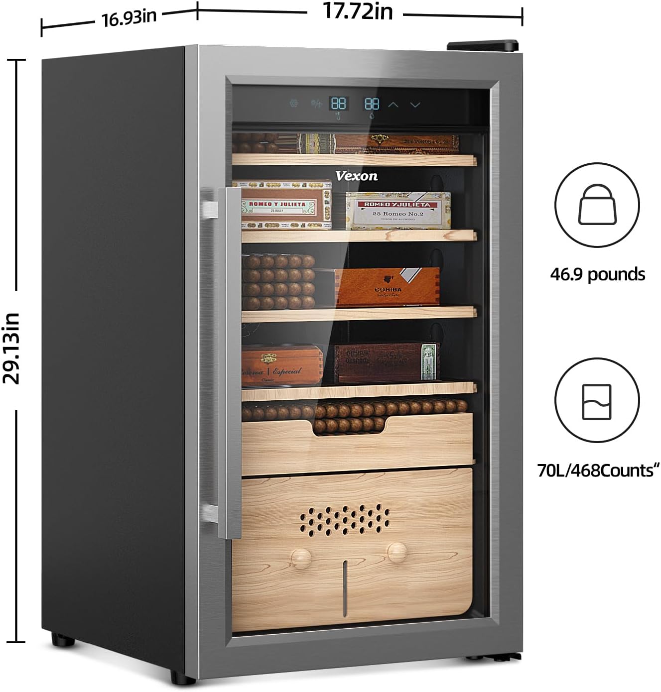 Vexon Electric Humidor, 486 Counts Cigar Cooler Humidor, Heating & Humidity Control - $330
