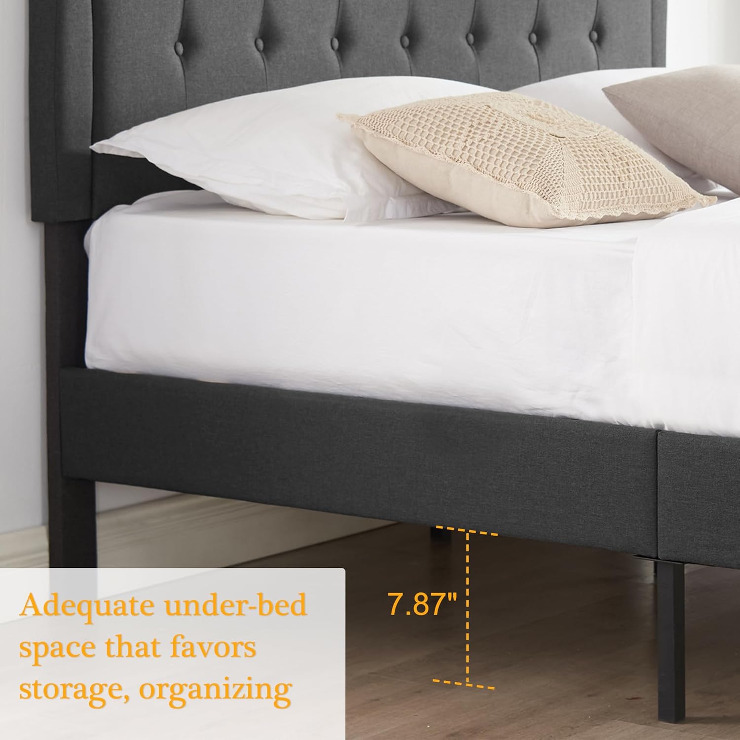 VECELO Queen Upholstered Platform Bed Frame Panel Headboard, Grey - $90