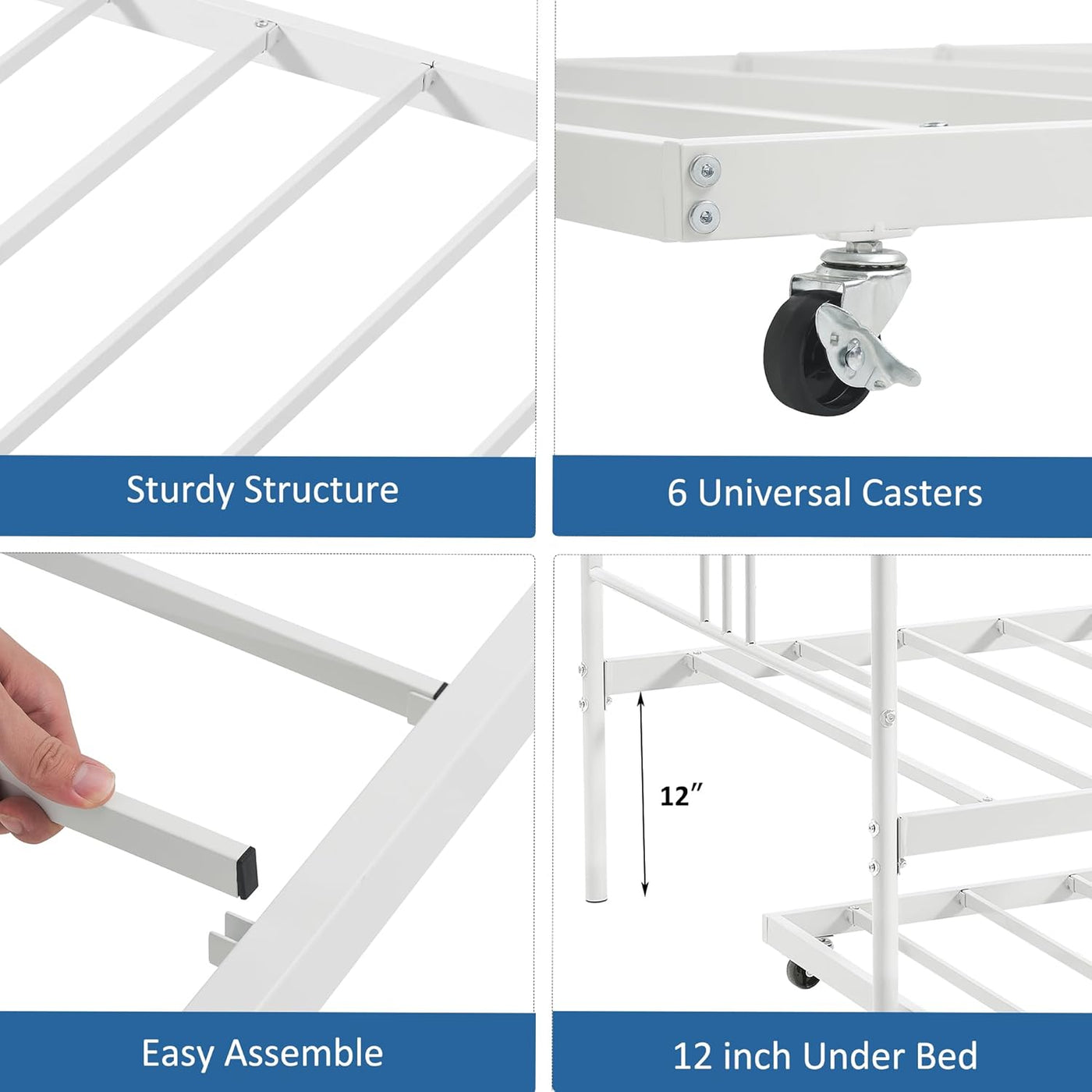 GAOMON Twin Metal Daybed with Pullout Trundle, Steel Slat Support, White - $80