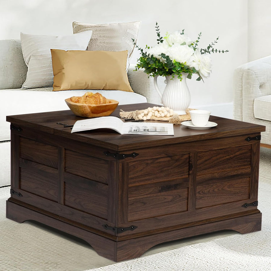 Wnutrees Farmhouse Coffee Table with Hinged Lift Top and Large Hidden Compartment - $140