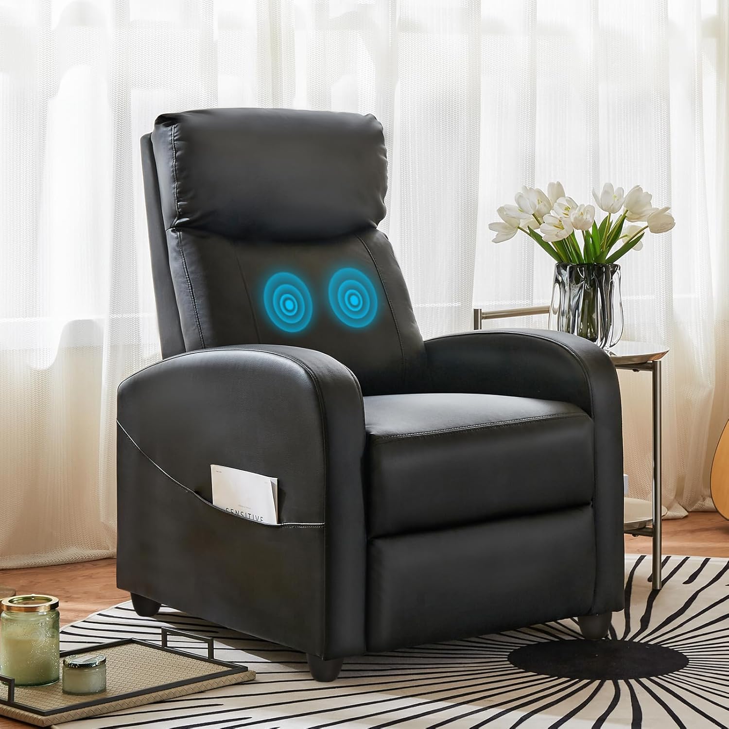 Sweetcrispy Recliner Chair for Adults, Massage PU Leather Small Recliner - $75