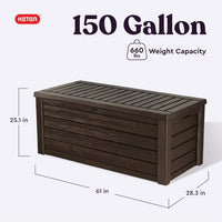 Keter Outdoor Storage Deck Box, 150 Gallon Resin Patio Bin & Bench, Wood Grain - $110