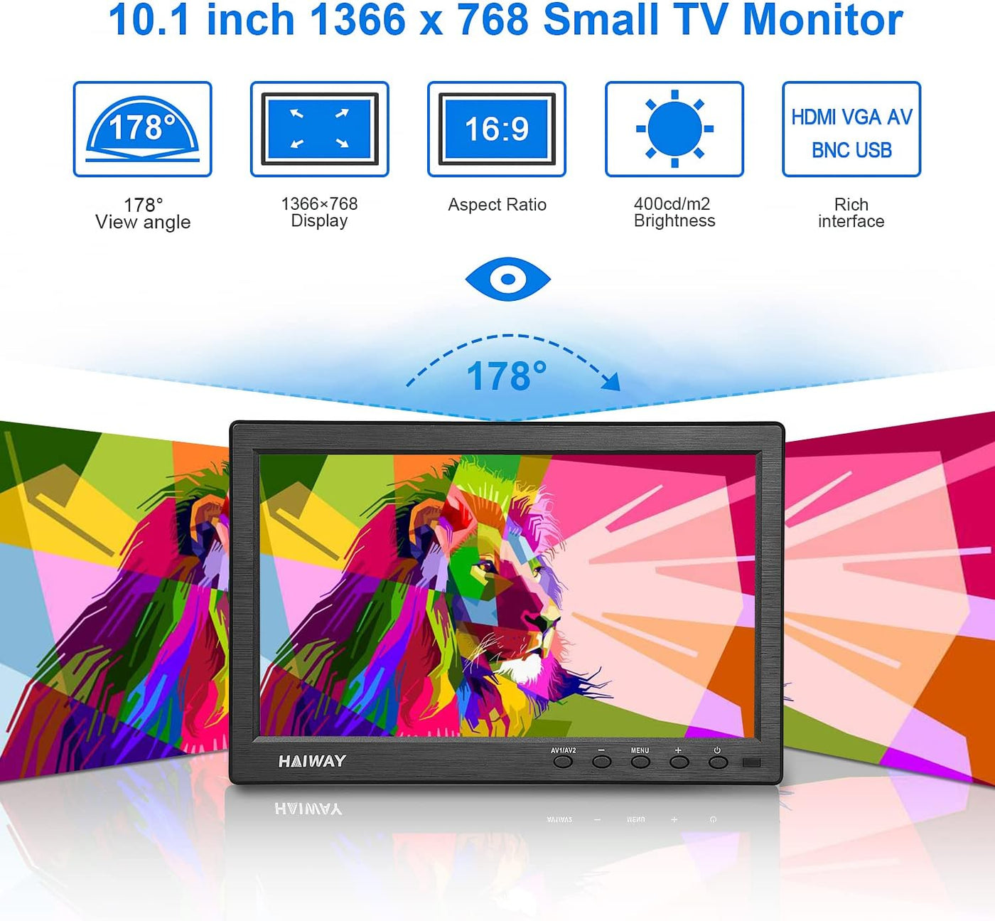 Haiway 10.1 inch Security Monitor, 1366x768 Resolution Small HDMI Monitor - $75