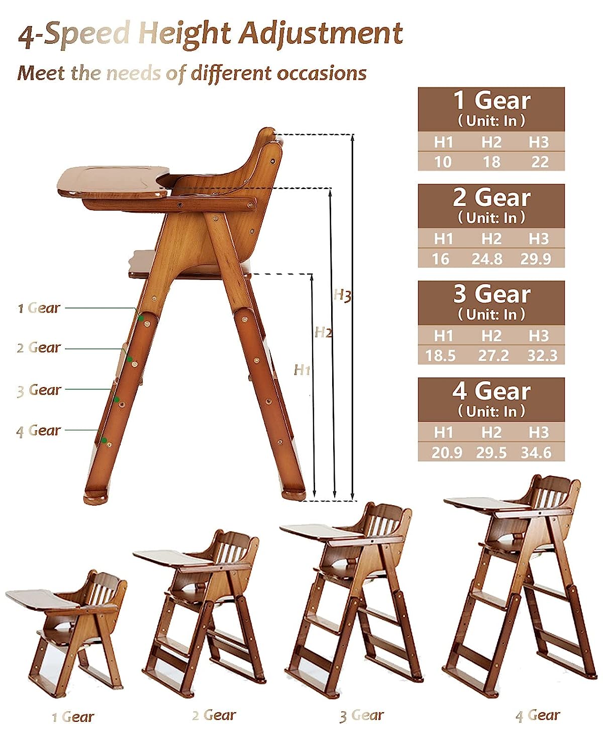 Wood High Chair with Tray, Baby Folding Highchair with Safety Belt (6 mo - 7 yr) - $95