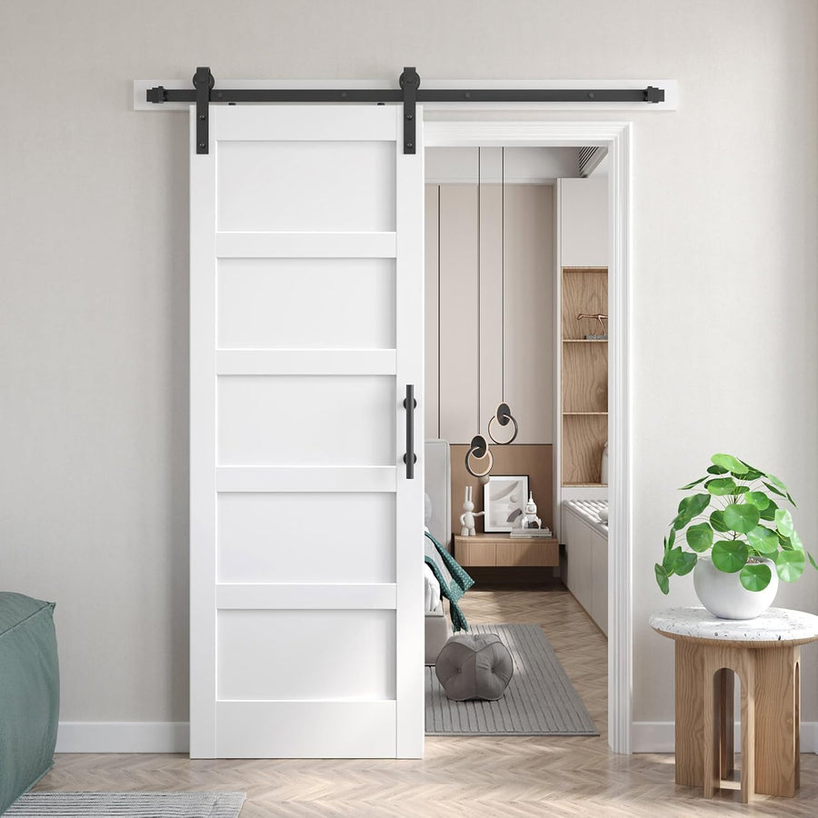 Fredbeck 30inx80in White Barn Door and 5.5FT Sliding Barn Door Hardware Kit - $150
