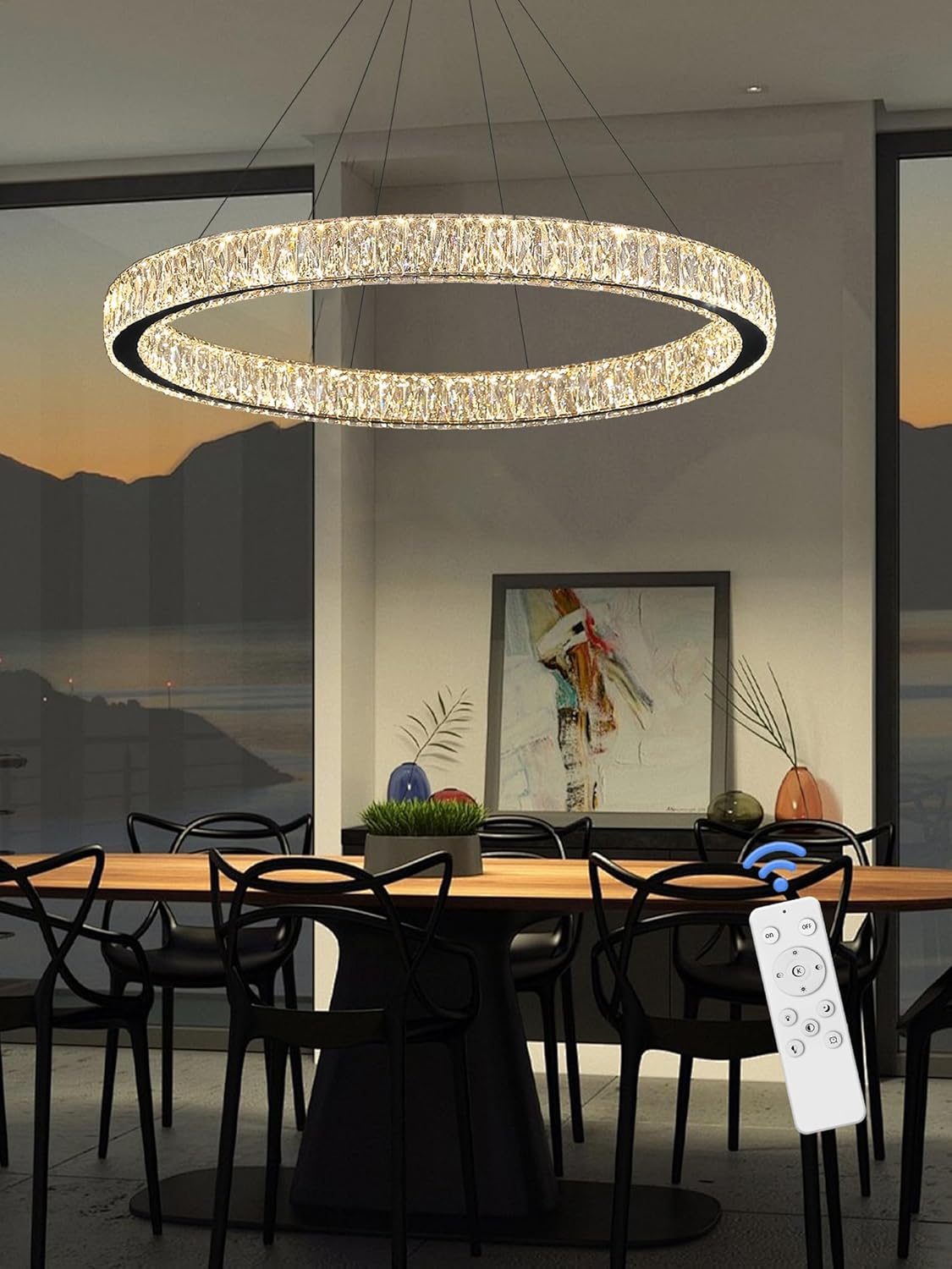 Modern LED Dimmable Crystal Chandelier 39.4" Ring Pendant Light - $240