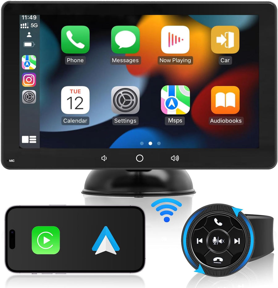 Wireless CarPlay Android Auto Screen - Portable Dash Mount Bluetooth Car Stereo - $50