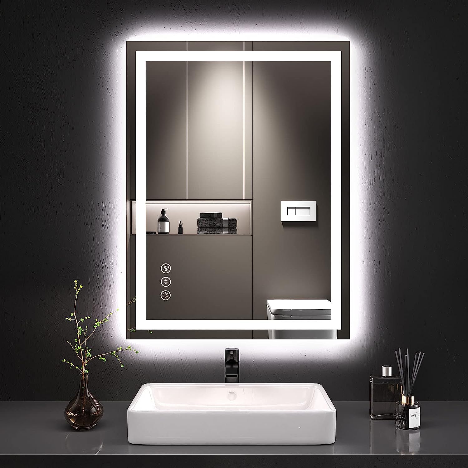 LOAAO 24X32 LED Bathroom Mirror w/ Lights, Anti-Fog, Dimmable, Backlit + Front Lit - $100