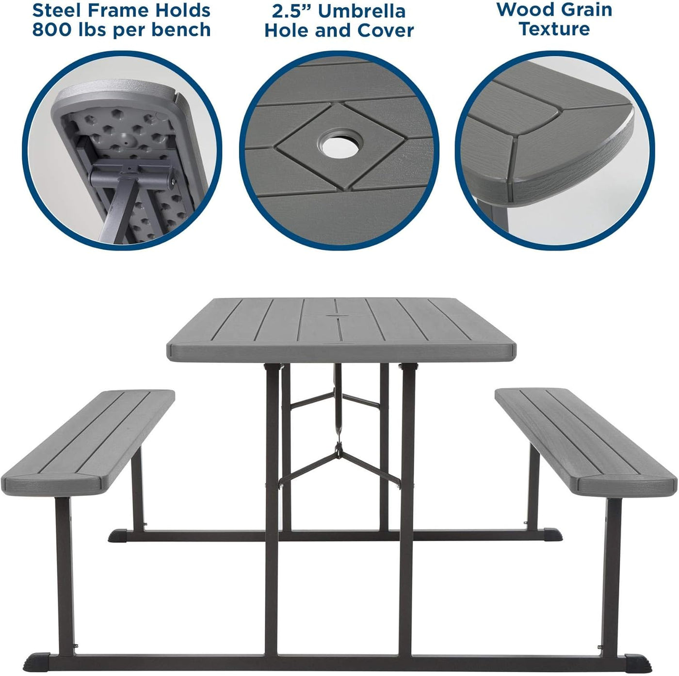 COSCO Outdoor Living 6 ft. Folding Picnic Table, Dark Gray Wood Grain Resin - $160