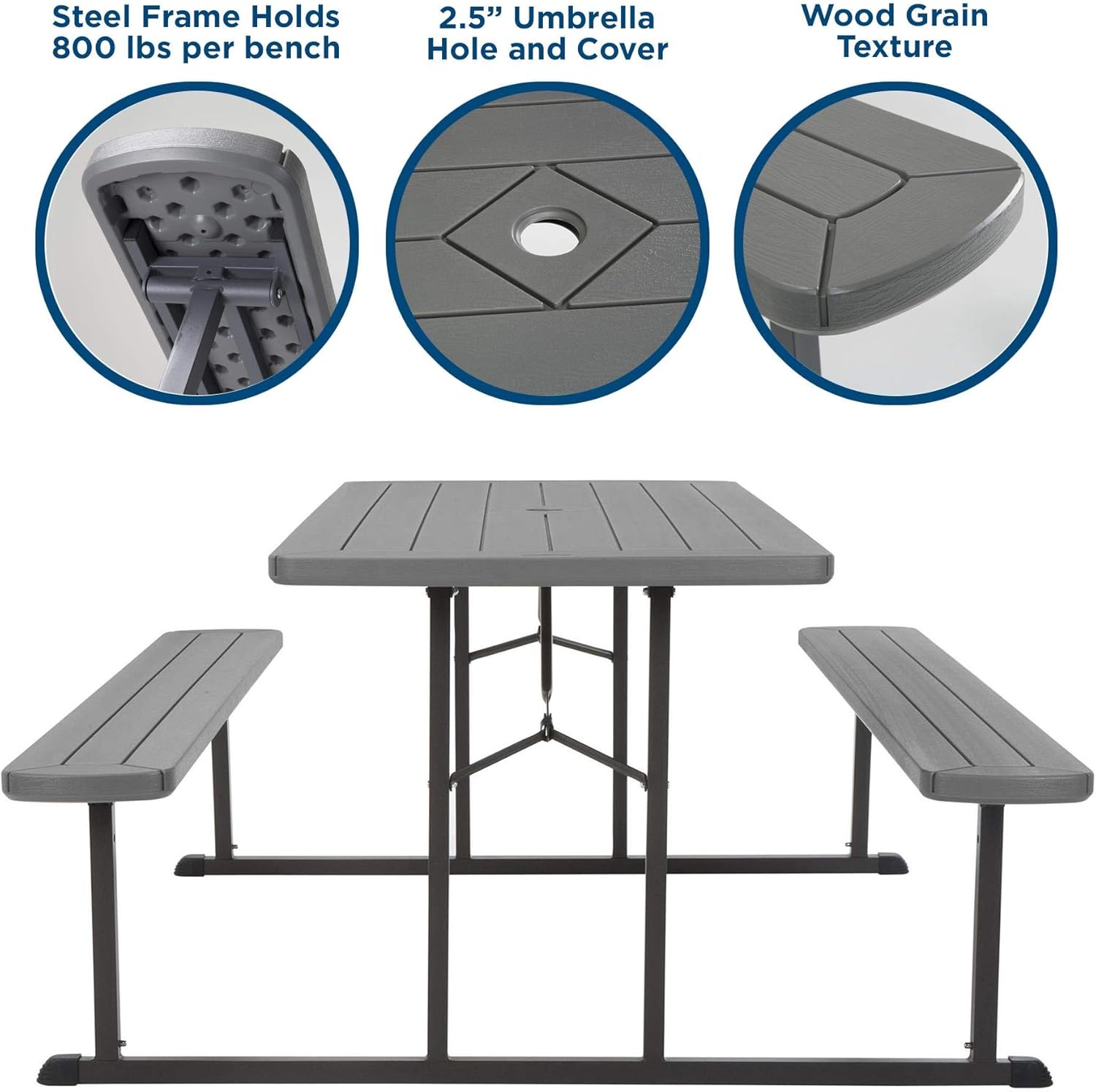 COSCO Outdoor Living 6 ft. Folding Picnic Table, Dark Gray Wood Grain Resin - $160