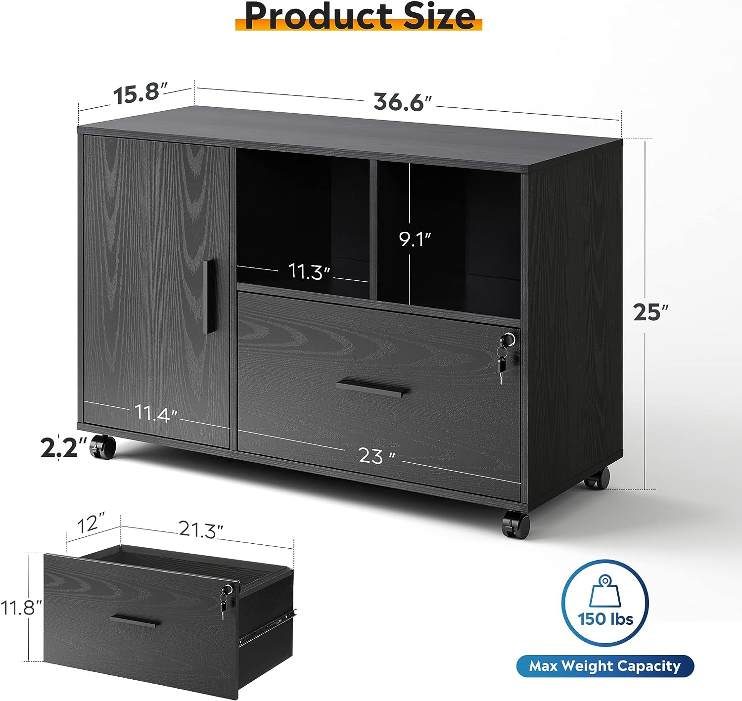 DEVAISE Office File Cabinet with Lock, 1-Drawer Wood Lateral Filing Cabinet - $90