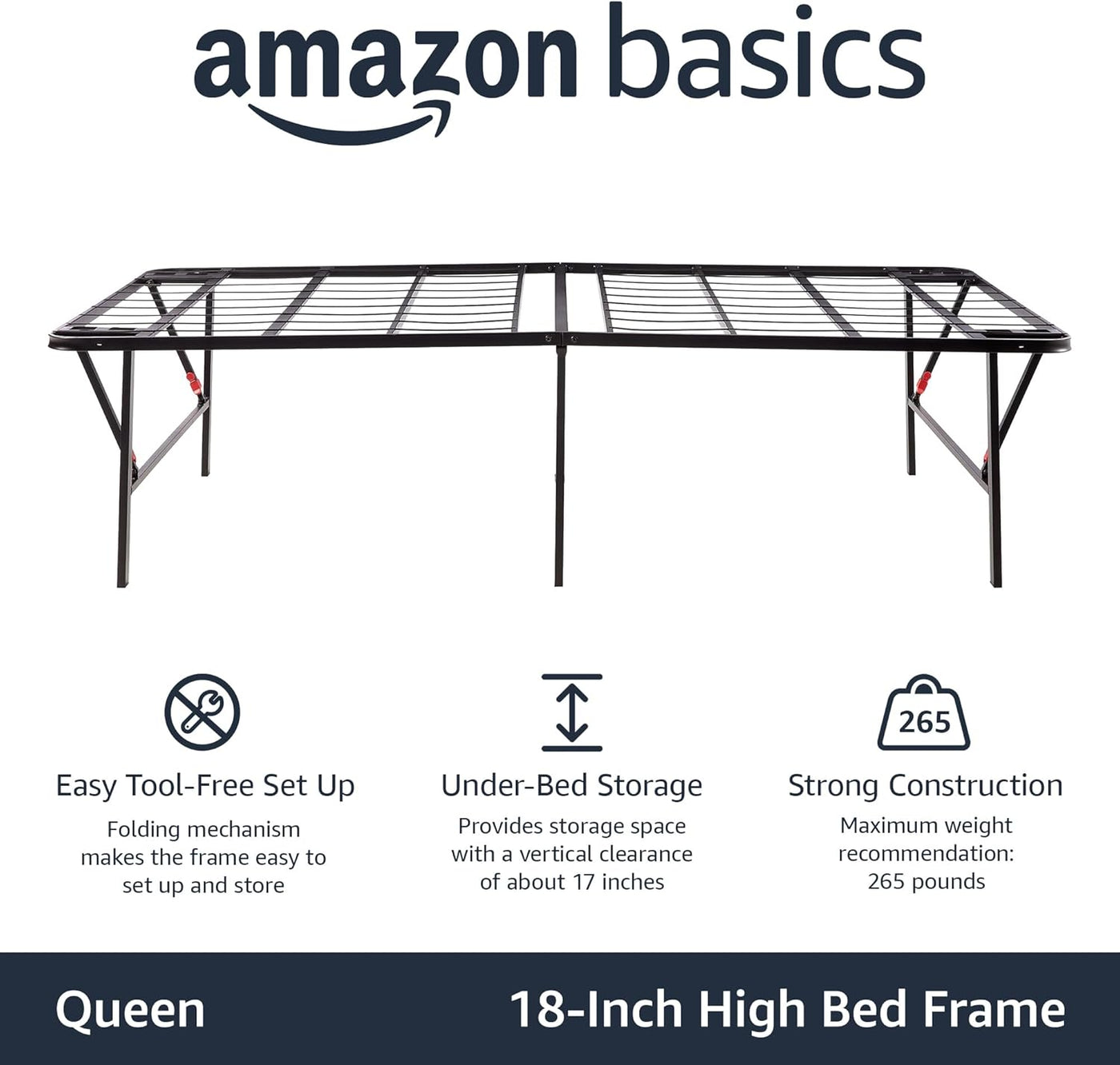 Amazon Basics Bed Frame with Storage, Foldable Metal Platform, Queen Size, Black - $60