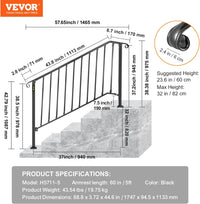 VEVOR Handrail for Outdoor Steps, 4-5 Steps Black Fence Outdoor Handrail - $95