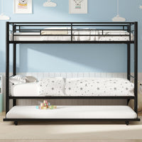 VECELO Twin Over Twin Bunk Bed with Trundle, Metal Bunkbeds with Ladder - $130