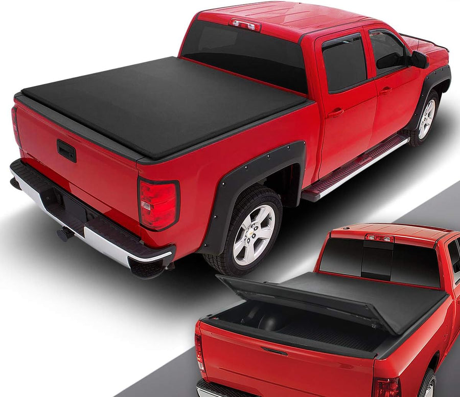 DNA Motoring TTC-TRISOFT-004 Pickup Truck Bed Soft Tri-Fold Adjustable Tonneau Cover- $125