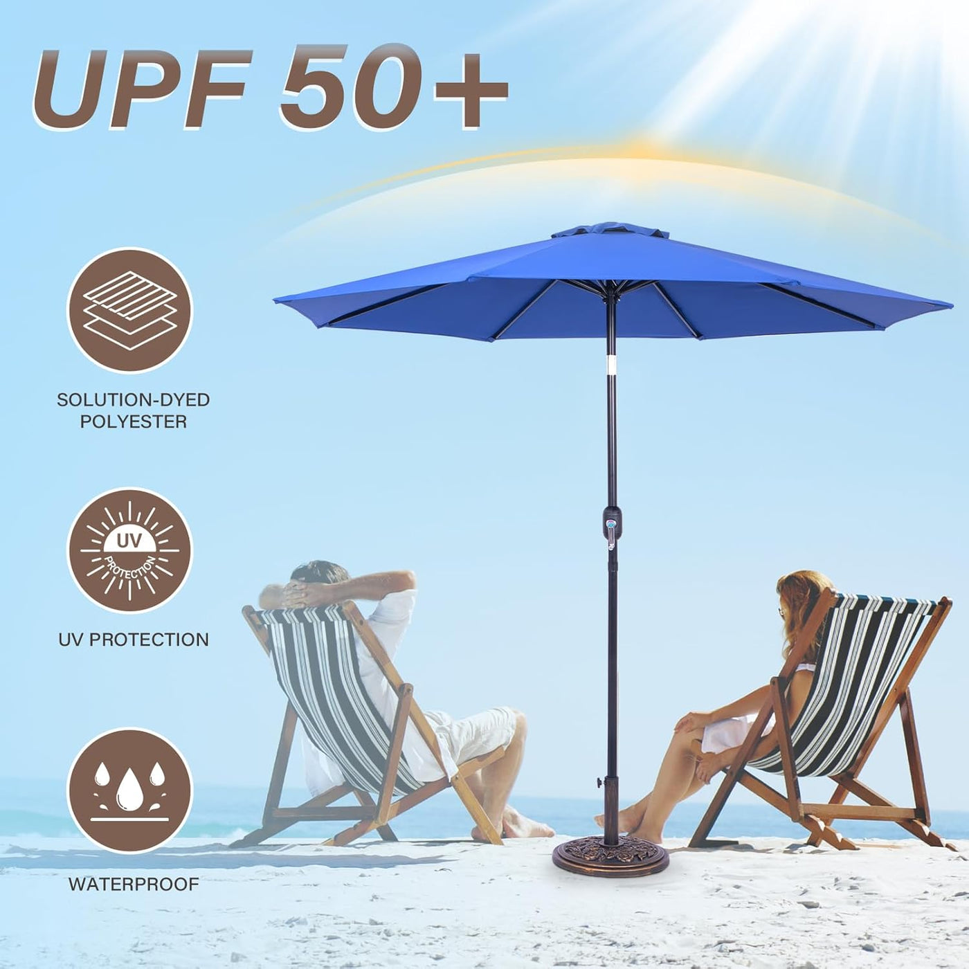 9 Ft Patio Umbrella with Push Button Tilt and Crank System - UV Resistant - Blue - $25