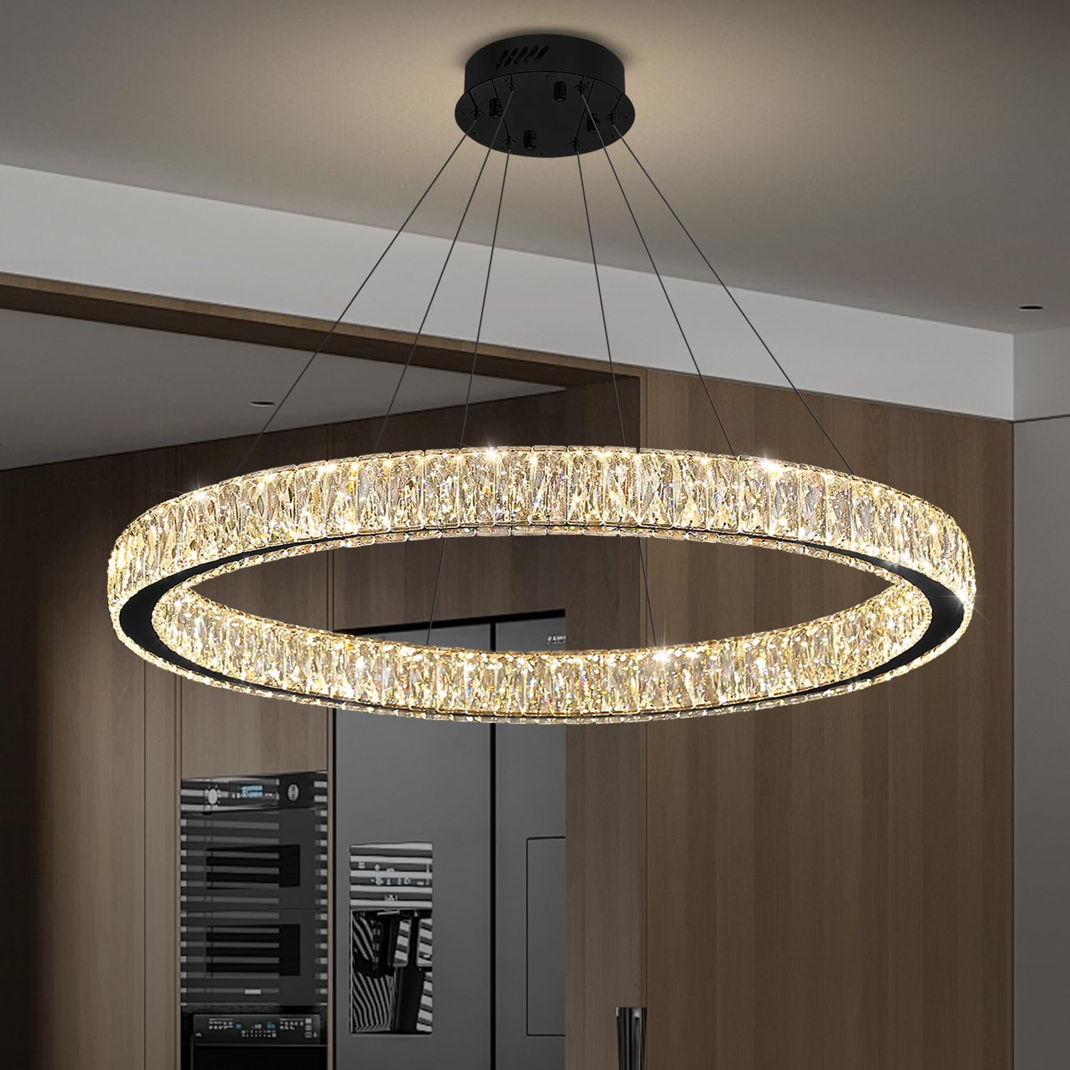 Modern LED Dimmable Crystal Chandelier 39.4" Ring Pendant Light - $240