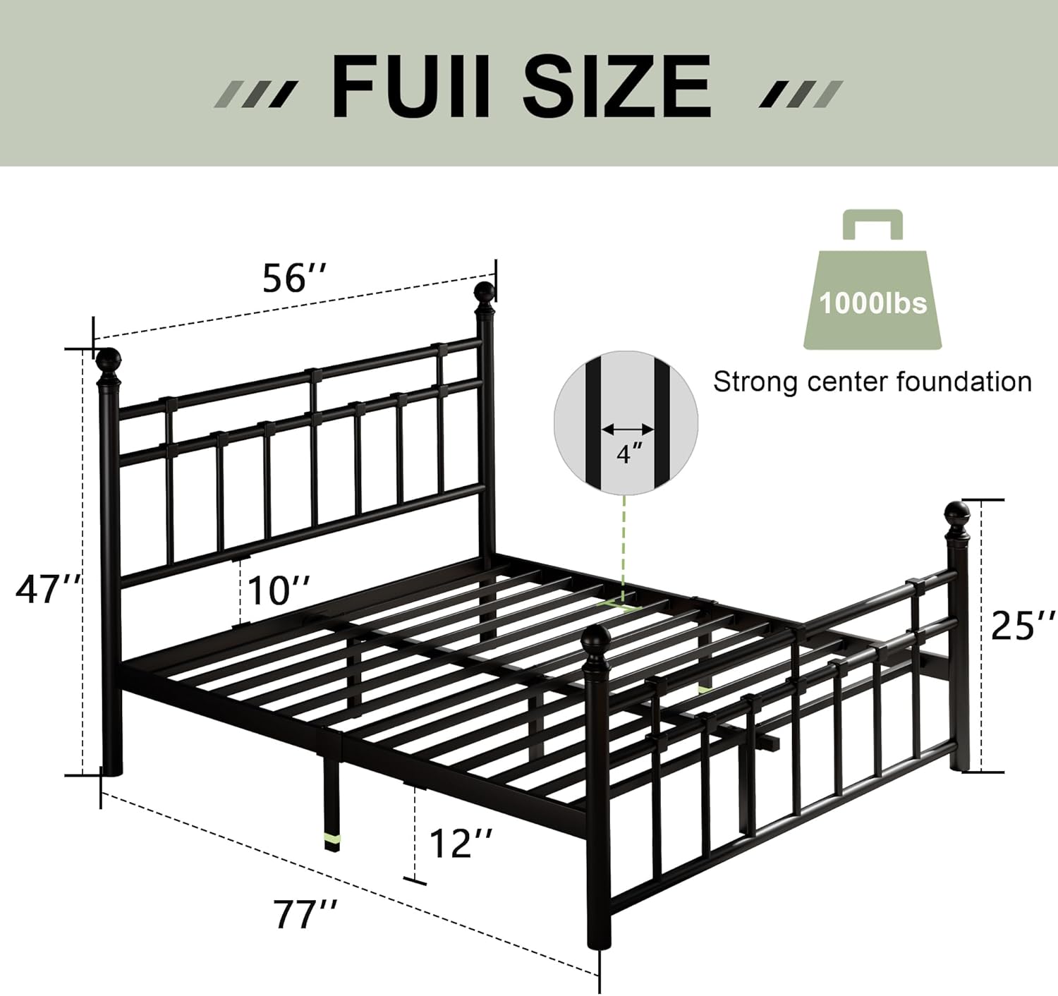 Feonase Full Size Metal Platform Bed Frame with Headboard & Footboard - $80