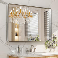 LOAAO 48X30 Inch Brushed Nickel Bathroom Mirror, Rounded Rectangle - $115