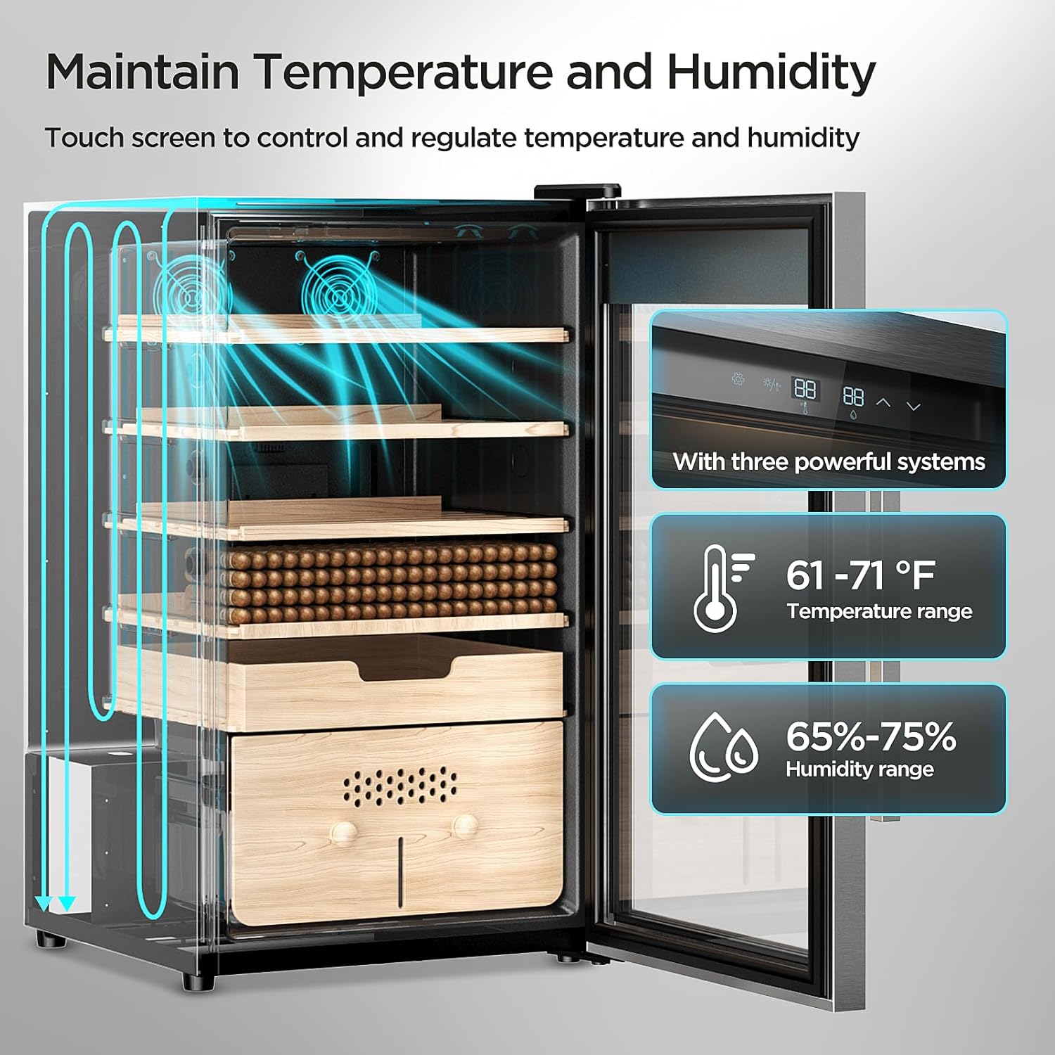 Vexon Electric Humidor, 486 Counts Cigar Cooler Humidor, Heating & Humidity Control - $330