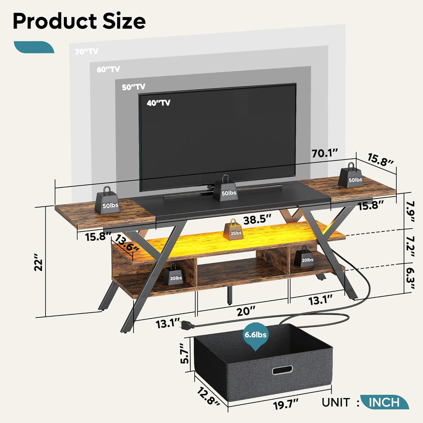 Bestier 70 Inch Gaming Tv Stand for Living Room with Power Outlet - $135