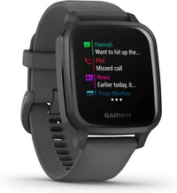 Garmin Venu Sq, GPS Smartwatch with Shadow Gray Case and Slate Silicone Band - $100