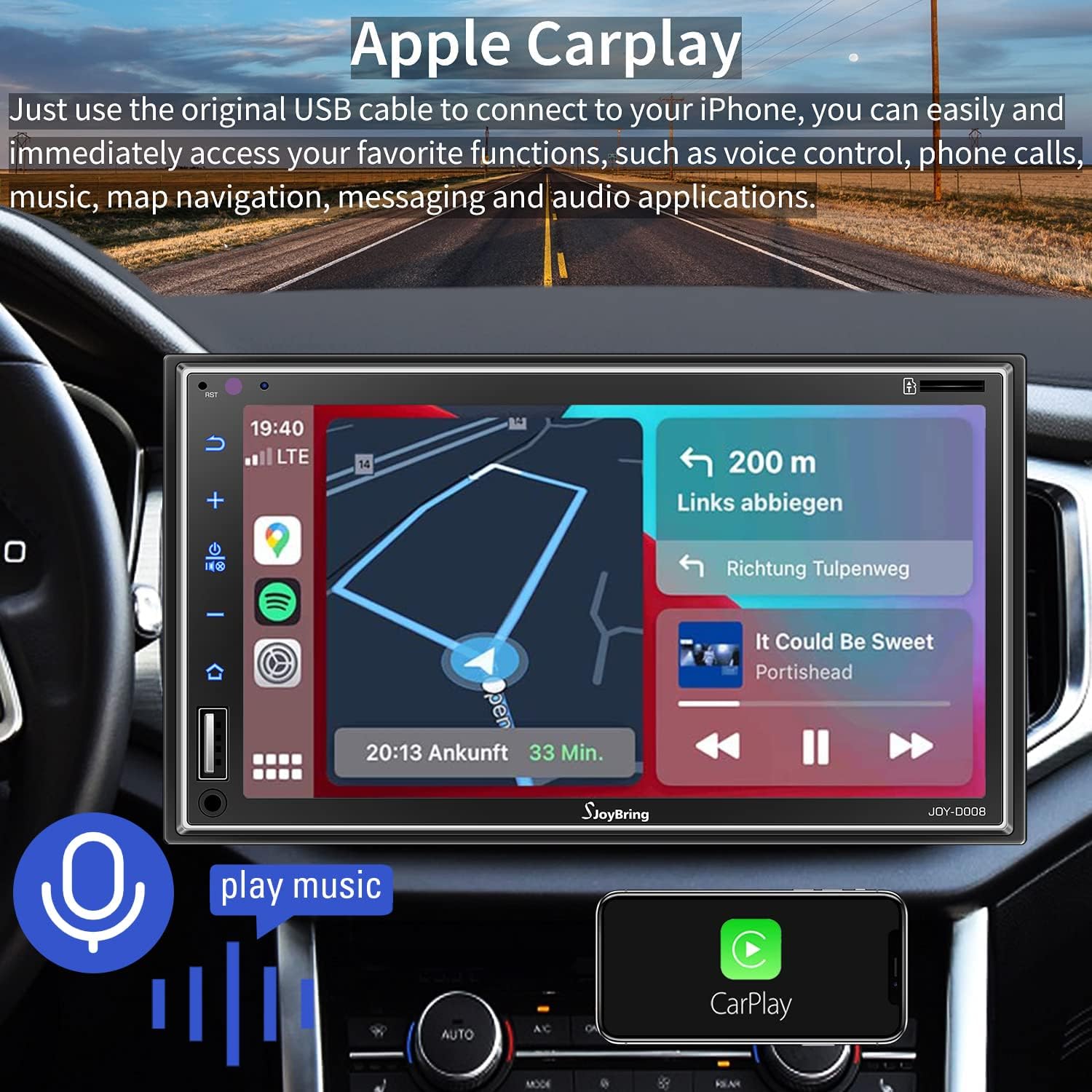 Car Stereo Compatible with Apple Carplay, 7 Inch Full HD Capacitive Touchscreen - $110