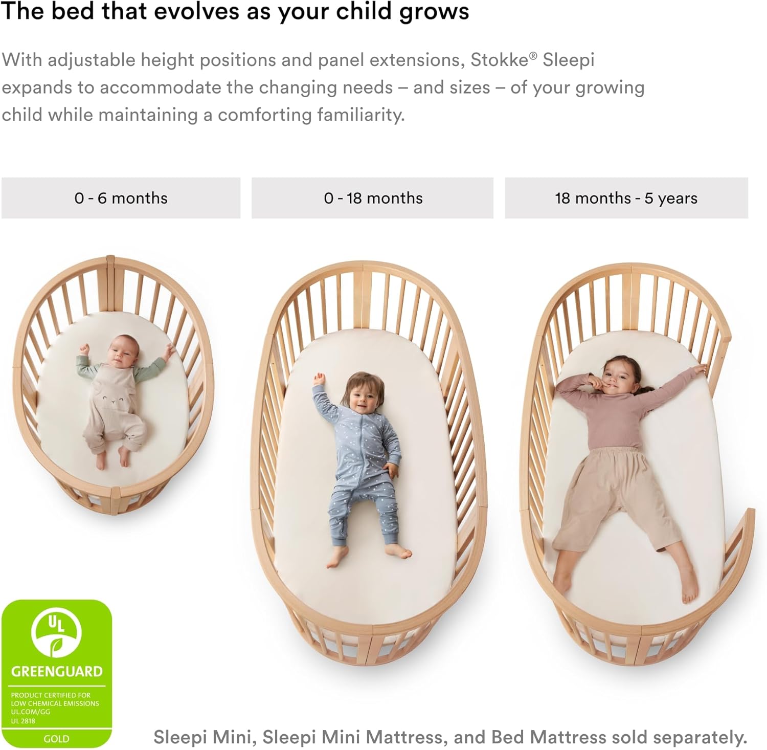 Stokke Sleepi Bed, Natural - Oval Crib Suitable for Ages 0-5 Years Old - $540