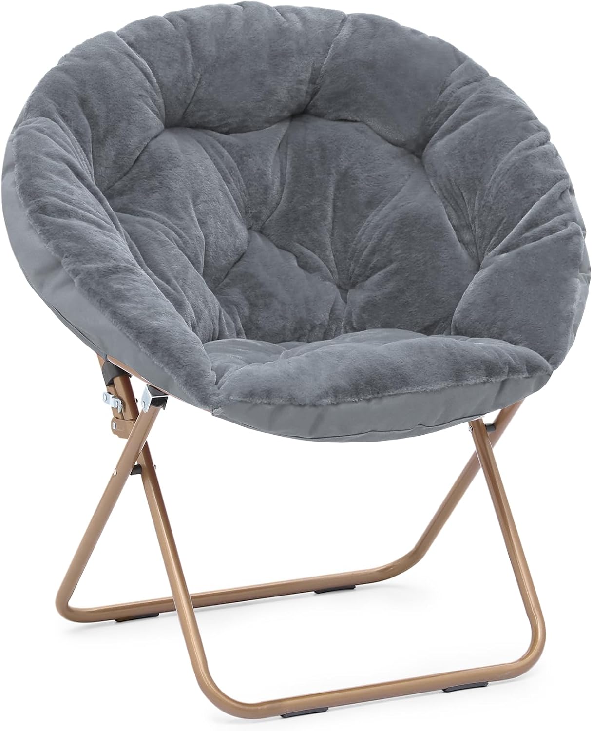MoNiBloom Round Folding Faux Fur Saucer Chair Foldable Metal Frame (Gray) - $40