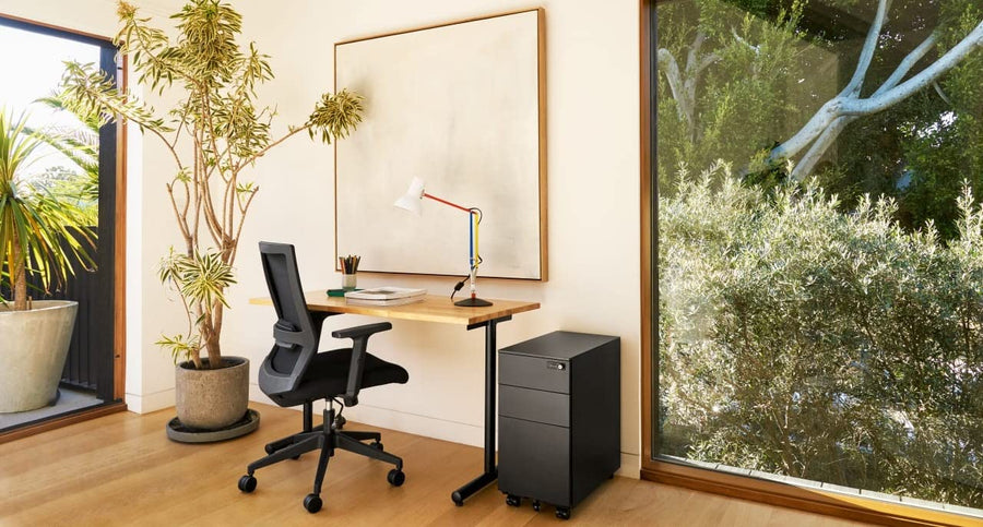 Home Office Writing Desk, Black Metal Frame, Butcher Block Top - $70
